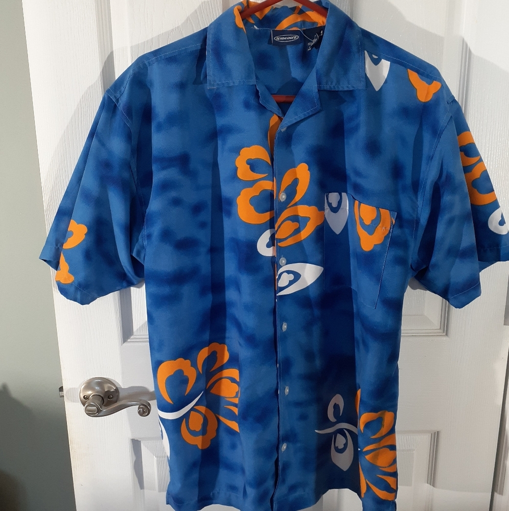 Mens Vintage Hawaiian Print Button Front Retro Short Sleeve Shirt Size L